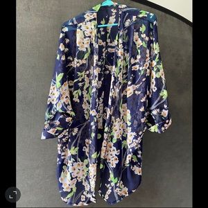 Blue cover up/kimono/cardigan with flowers